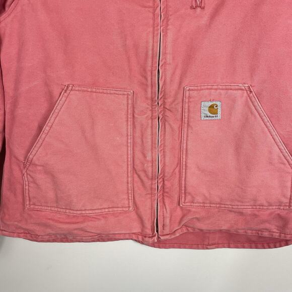 Vintage Carhartt Barn Coat Jacket Womens L Pink Sherbet Sherpa Lined Chore WJ022 - Picture 6 of 15